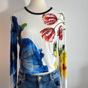 Alice+Olivia Cropped Long Sleeve Print top, Floral design, Women's Size Medium